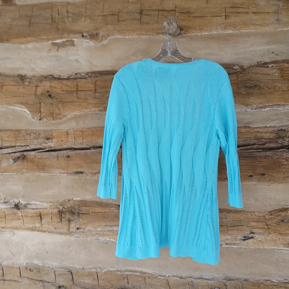 Kim Rogers Turquoise Open Front Pointelle Cardigan Medium - Picture 5 of 9